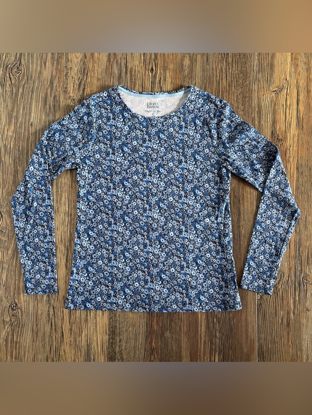 Croft & Barrow The Classic Tee Long Sleeve Shirt Womens XS Blue Floral Cotton